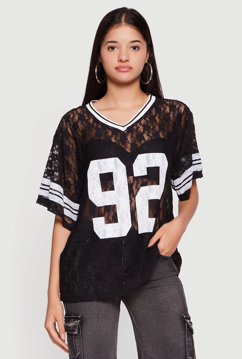 92 Graphic Varsity Stripe Lace Jersey