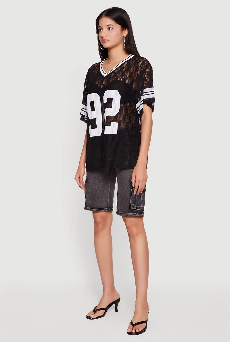 92 Graphic Varsity Stripe Lace Jersey