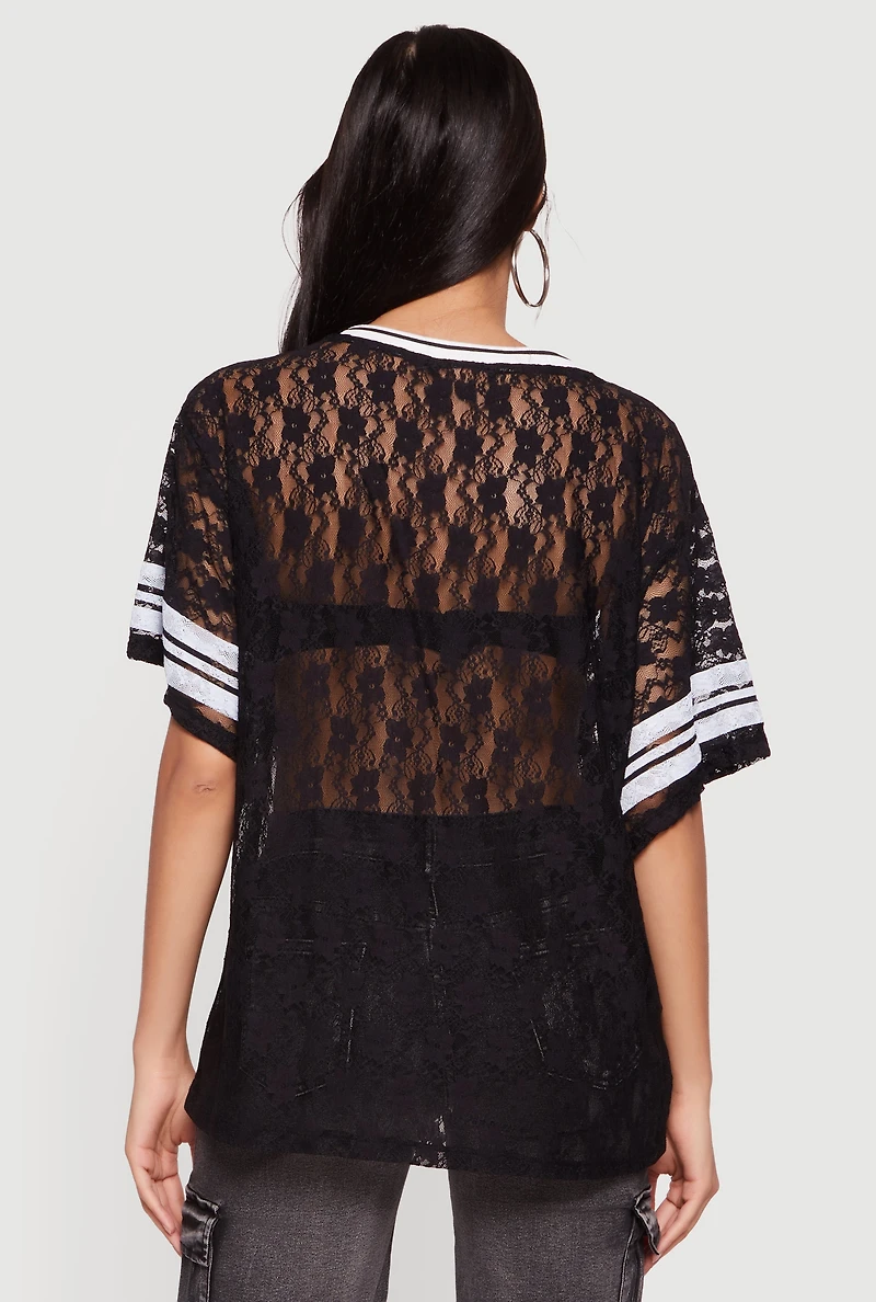 92 Graphic Varsity Stripe Lace Jersey