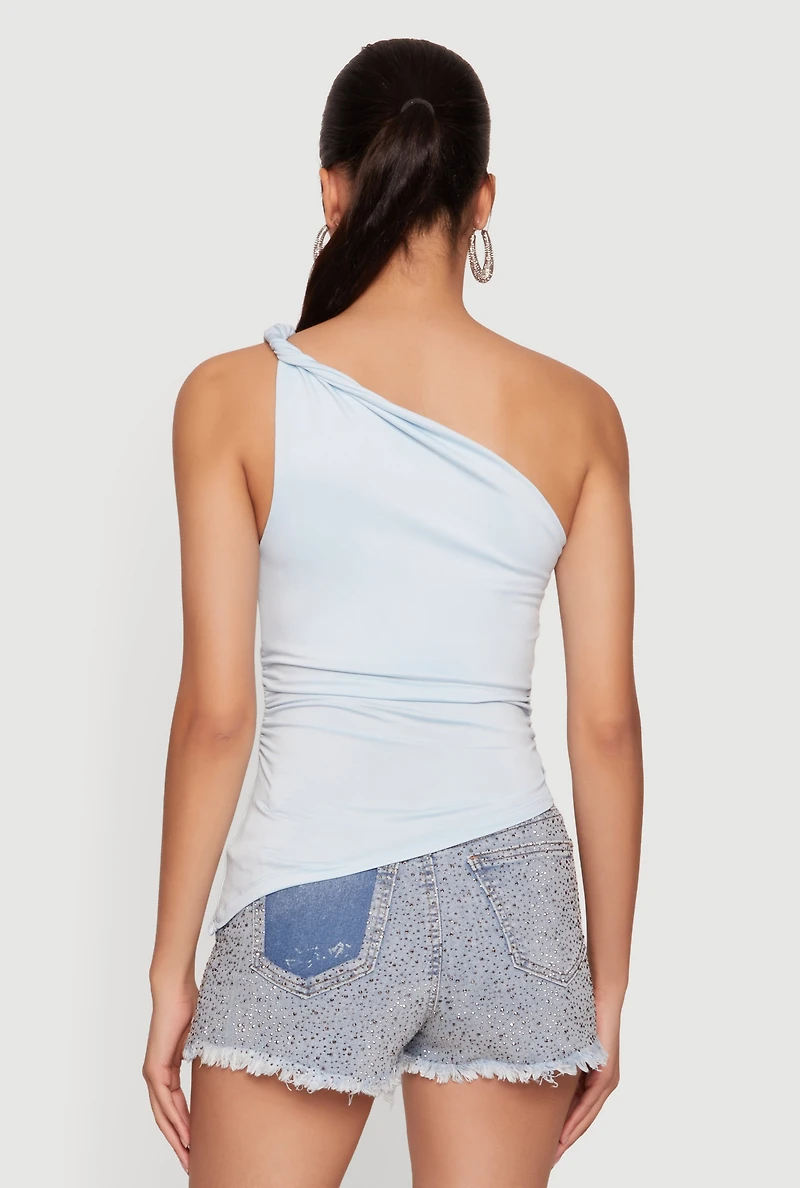 Twist Strap One Shoulder Asymmetrical Blouse