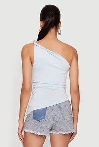 Twist Strap One Shoulder Asymmetrical Blouse