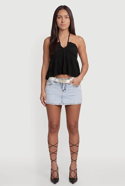 Textured Knit Halter Tie Back Crop Top