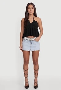 Textured Knit Halter Tie Back Crop Top