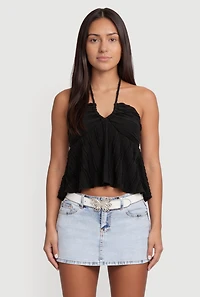 Textured Knit Halter Tie Back Crop Top