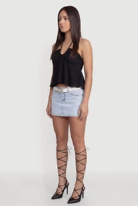 Textured Knit Halter Tie Back Crop Top