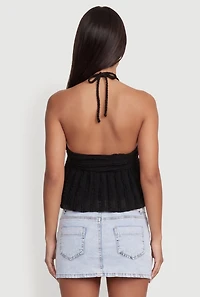Textured Knit Halter Tie Back Crop Top