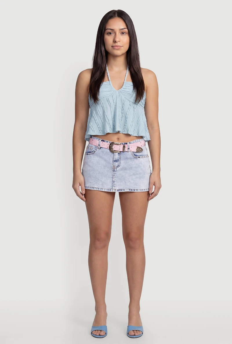 Textured Knit Halter Tie Back Crop Top