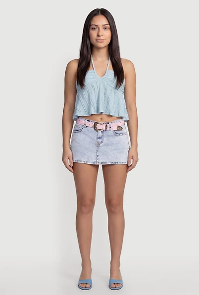 Textured Knit Halter Tie Back Crop Top