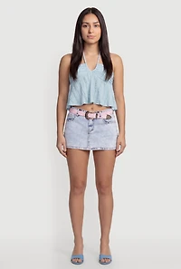 Textured Knit Halter Tie Back Crop Top