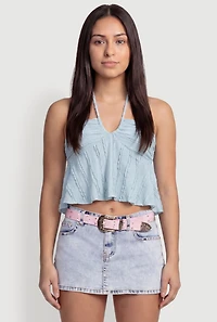 Textured Knit Halter Tie Back Crop Top