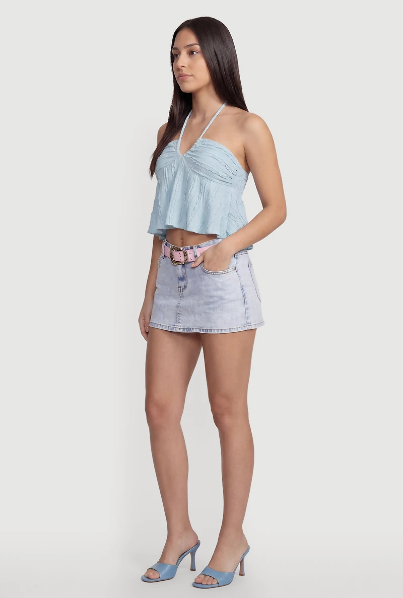 Textured Knit Halter Tie Back Crop Top