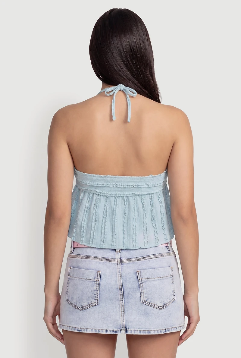Textured Knit Halter Tie Back Crop Top