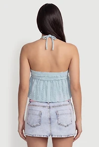 Textured Knit Halter Tie Back Crop Top