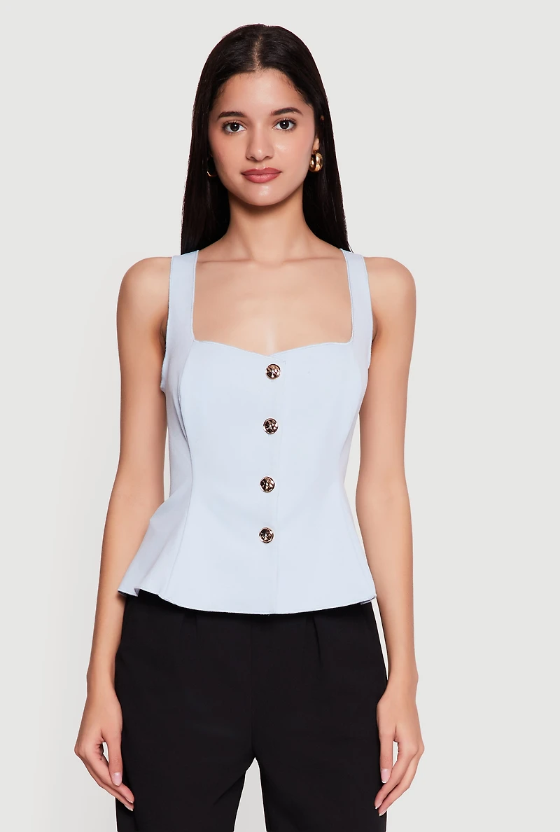 Sleeveless Button Front Peplum Top