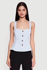 Sleeveless Button Front Peplum Top