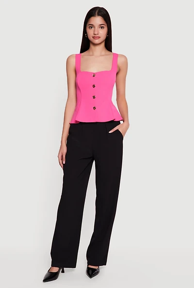 Sleeveless Button Front Peplum Top
