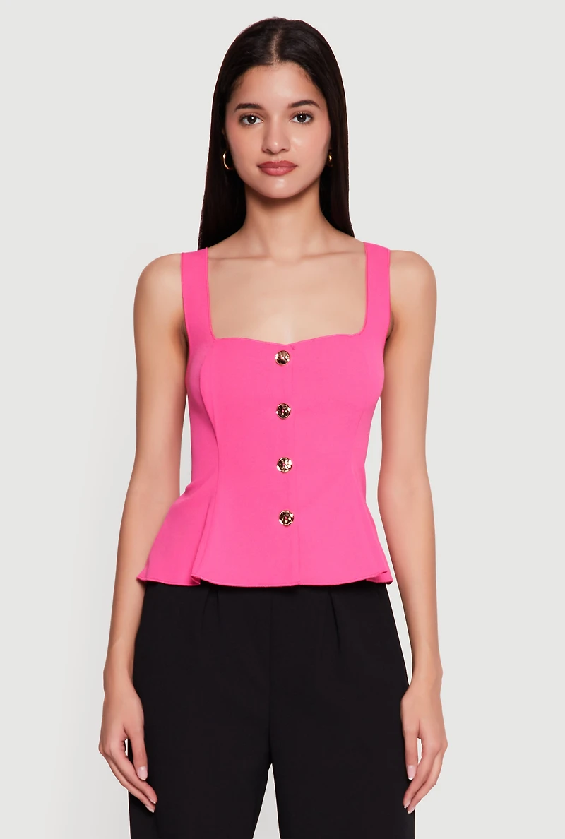Sleeveless Button Front Peplum Top