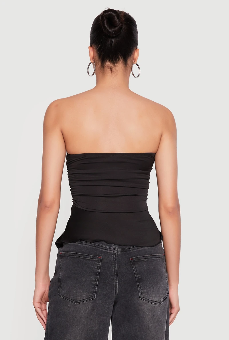 Side Ruched Ruffle Trim Peplum Crop Top