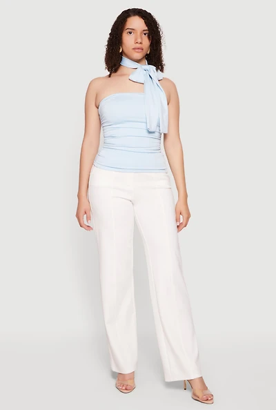 Side Ruched Tube Top with Scarf