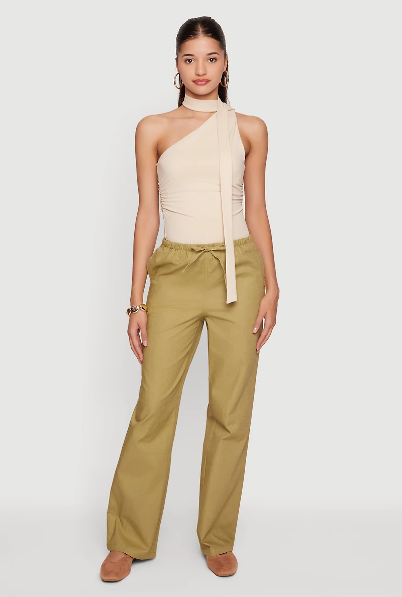Side Ruched Scarf Neck Blouse