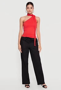 Side Ruched Scarf Neck Blouse