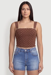 Lace Trim Zip Back Polka Dot Corset Top