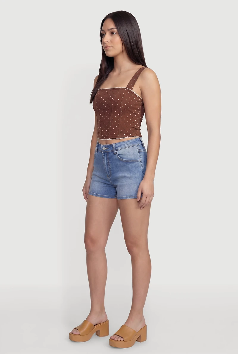 Lace Trim Zip Back Polka Dot Corset Top