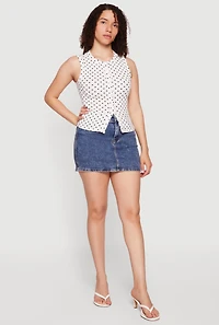 Sleeveless Polka Dot Button Front High Neck Top