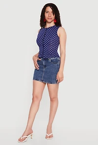 Sleeveless Polka Dot Button Front High Neck Top