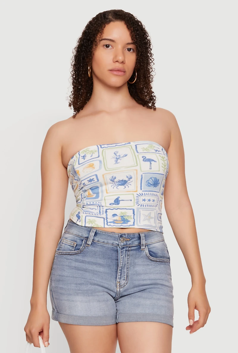 Reversible Printed Pattern Crop Tube Top