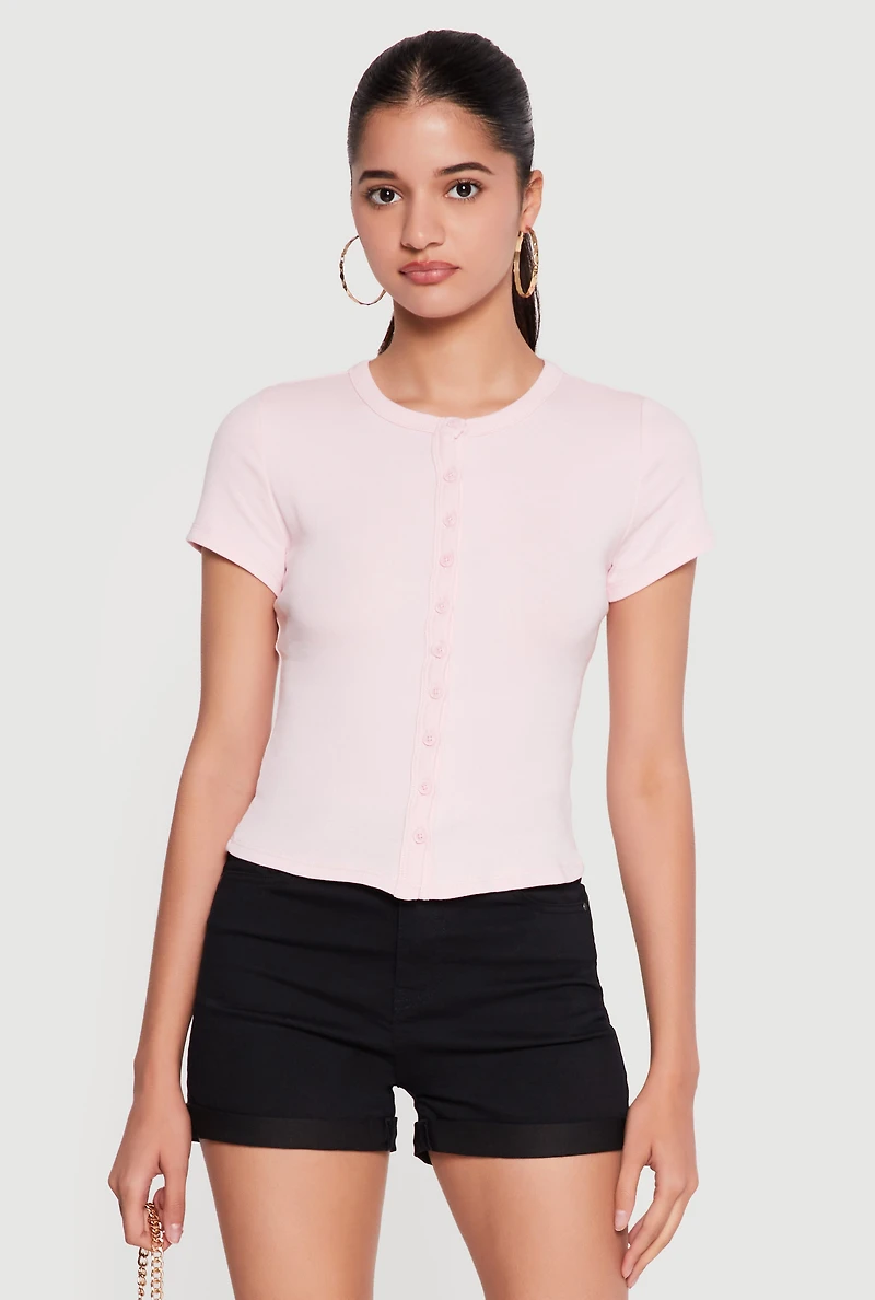Short Sleeve Button Front Top