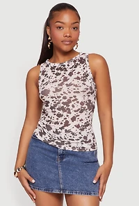 Cow Print Side Ruched Tank Top