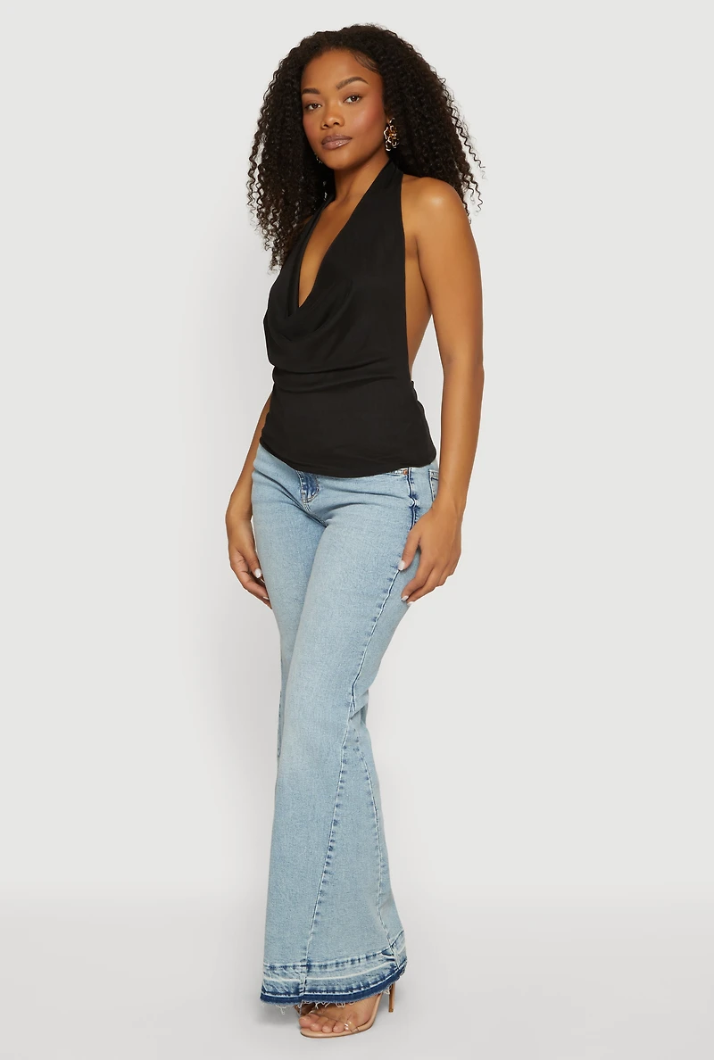 Backless Cowl Neck Halter Top