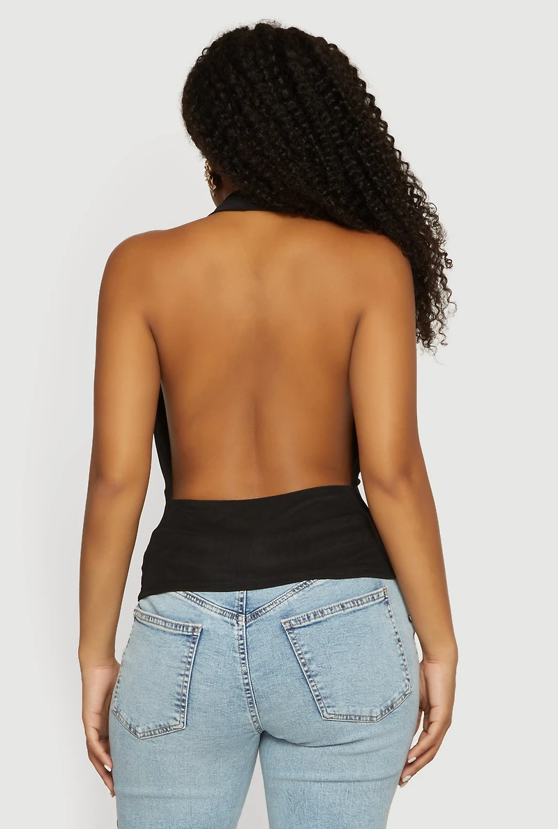Backless Cowl Neck Halter Top