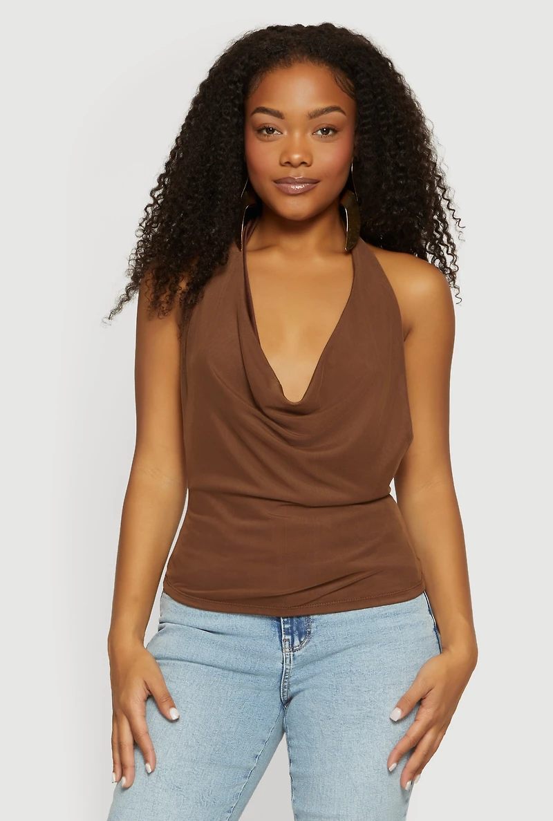 Backless Cowl Neck Halter Top