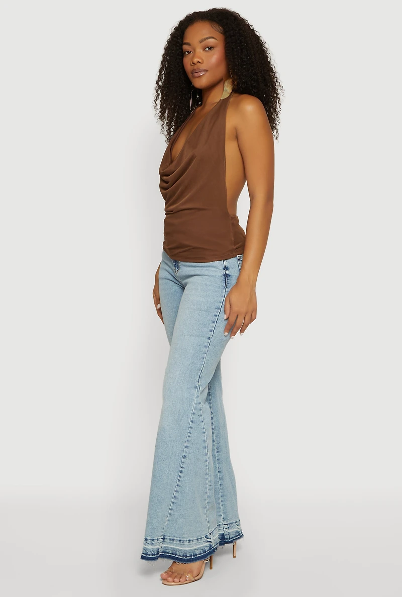 Backless Cowl Neck Halter Top