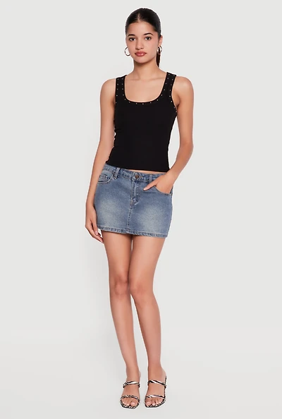 Studded Trim Scoop Neck Tank Top