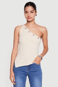 Grommet Detail One Shoulder Top