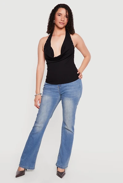 Backless Cowl Neck Studded Detail Halter Top