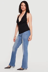 Backless Cowl Neck Studded Detail Halter Top