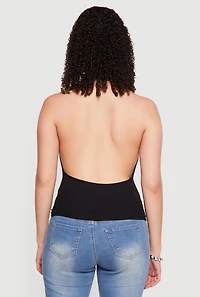 Backless Cowl Neck Studded Detail Halter Top