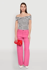 Womens Striped Off the Shoulder Twist Front Top, Multi, Size S