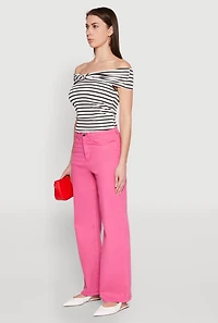 Womens Striped Off the Shoulder Twist Front Top, Multi, Size S
