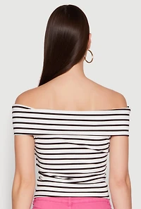 Womens Striped Off the Shoulder Twist Front Top, Multi, Size S