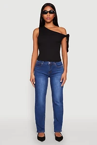 Textured Knit Tie Strap One Shoulder Top