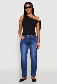 Womens Textured Knit Tie Strap One Shoulder Top,