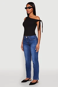 Womens Textured Knit Tie Strap One Shoulder Top,
