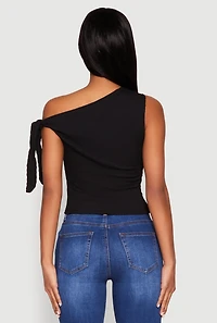 Womens Textured Knit Tie Strap One Shoulder Top,