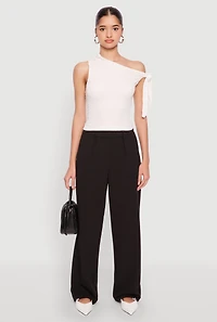 Womens Textured Knit Tie Strap One Shoulder Top, White, Size S