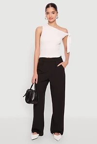 Womens Textured Knit Tie Strap One Shoulder Top, White, Size S